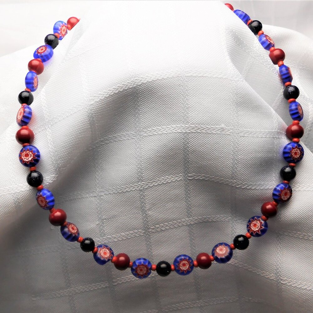 No 826 Handmade necklace and earrings made of Millefiori glass beads